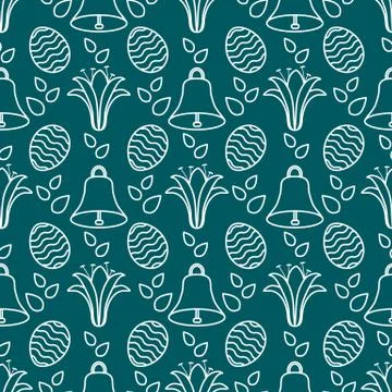 Seamless pattern with bell, lily, egg Happy Easter Stock Illustration