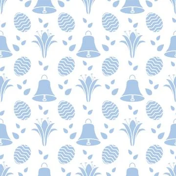 Seamless pattern with bell, lily, egg Happy Easter Illustrazione stock