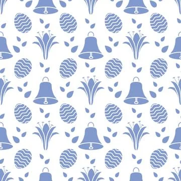 Seamless pattern with bell, lily, egg Happy Easter Stock Illustration