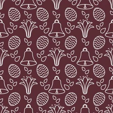 Seamless pattern with bell, lily, egg Happy Easter Stock Illustration