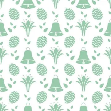 Seamless pattern with bell, lily, egg Happy Easter イラスト素材