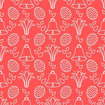 Seamless pattern with bell, lily, egg Happy Easter Stock Illustration