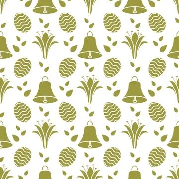 Seamless pattern with bell, lily, egg Happy Easter Illustrazione stock
