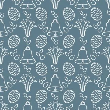 Seamless pattern with bell, lily, egg Happy Easter イラスト素材