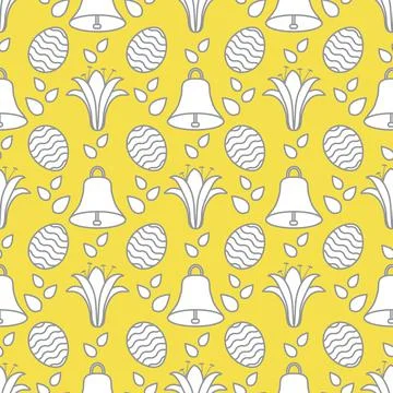 Seamless pattern with bell, lily, egg Happy Easter Stock Illustration