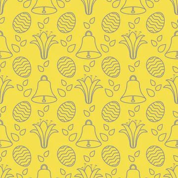 Seamless pattern with bell, lily, egg Happy Easter Illustrazione stock