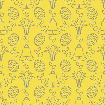 Seamless pattern with bell, lily, egg Happy Easter Stock Illustration
