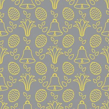 Seamless pattern with bell, lily, egg Happy Easter Stock Illustration