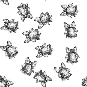 Seamless pattern bell merry christmas sketch hand drawn Stock Illustration