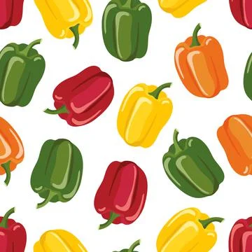 Seamless pattern with Bell pepper. Different colors pepper. Fresh farm Stock Illustration