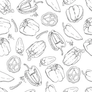Seamless pattern with Bell Peppers. Black and white. Stock-Illustration