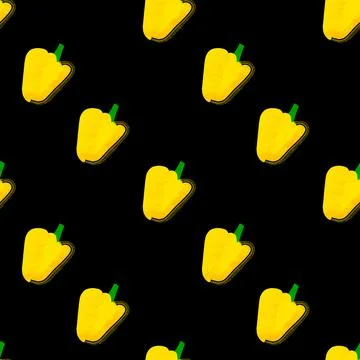 Seamless pattern with bell peppers on black Stock Illustration