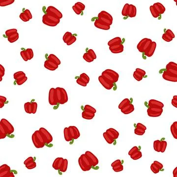 Seamless pattern with bell peppers, paprika on white background for kitchen,  Stock Illustration