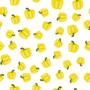 Seamless pattern with bell peppers, paprika on white background for kitchen,  Stock Illustration