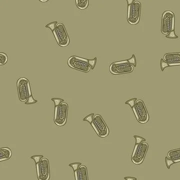 Seamless pattern bell tuba cartoon vector Stock Illustration