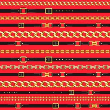 Seamless pattern with belts and chains Stock Illustration