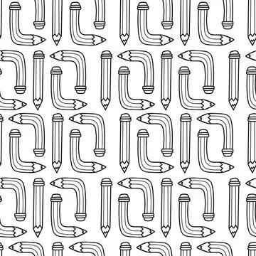 Seamless Pattern with Bent Pencils on White Background. Curved Pencil Doodl.. Illustrazione stock