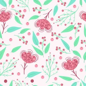 Seamless pattern with berries and leaves. Summer foliage background. Stock Illustration