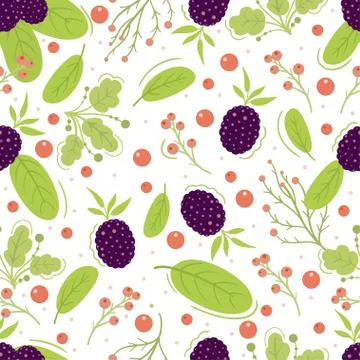 Seamless pattern with berries and leaves. Summer background. Stock Illustration