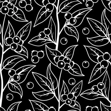 Seamless pattern with berries and leaves of snow berry. Vector illustration of a Stock Illustration