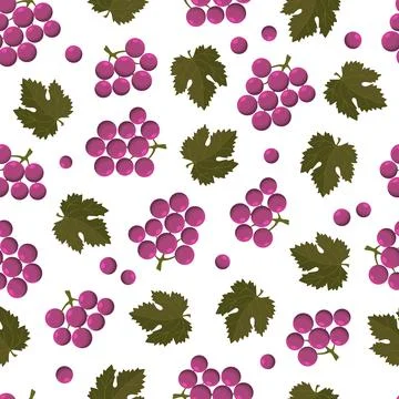 Seamless pattern with berries grape and leaves on a white background. Illustrazione stock