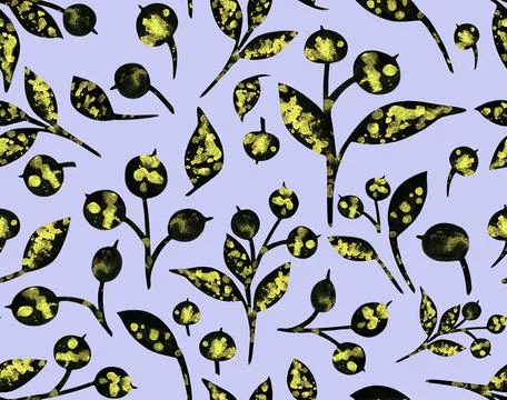 Seamless pattern with berries. Hand drawn watercolor blueberries on lilac. Stock Illustration