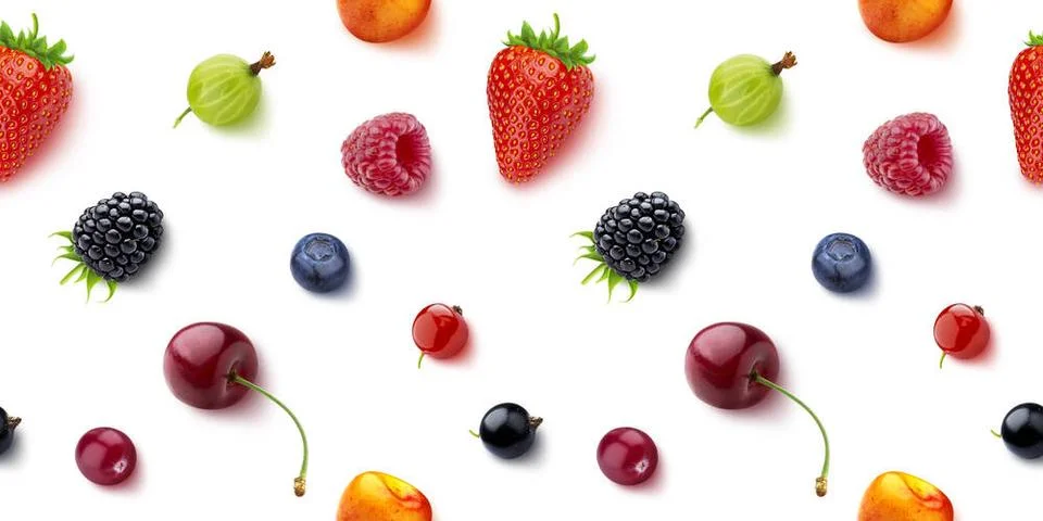 Seamless pattern of berries isolated on white background, top view Seamles... Stock Photos