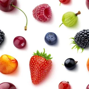 Seamless pattern of berries isolated on white background, flat lay, top vi... Foto stock