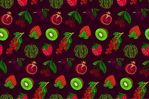 Seamless pattern with berries on purple background Stock Illustration
