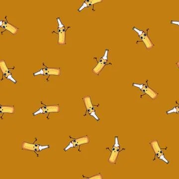Seamless pattern beverage beer bottle character cartoon vector イラスト素材