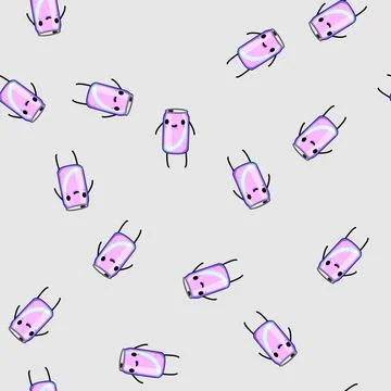 Seamless pattern beverage soda can character cartoon vector Stock Illustration