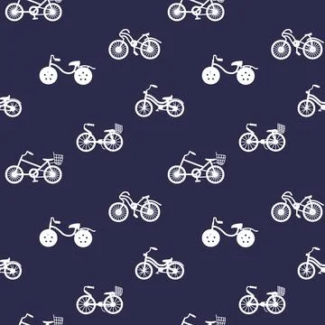 Seamless pattern with bicycle silhouettes. Bikes ornament on blue backgrounds Stock Illustration