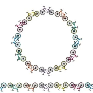 Seamless Pattern of Bicycles. Endless Bike Background. Realistic Hand Drawn I Stock Illustration