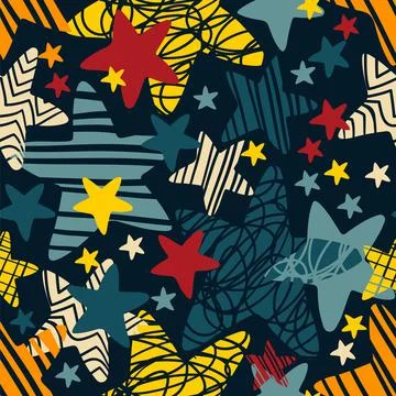 Seamless pattern with big abstract stars in trendy colors vector 스톡 일러스트