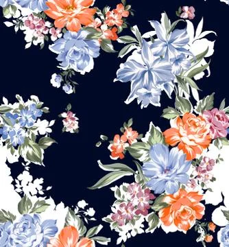 Seamless pattern with big and small flowers. Stock Illustration