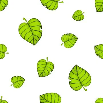 Seamless pattern with big and small green tree leafs Stock Illustration