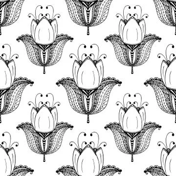 Seamless pattern with big biautiful tulips. vector Stock Illustration