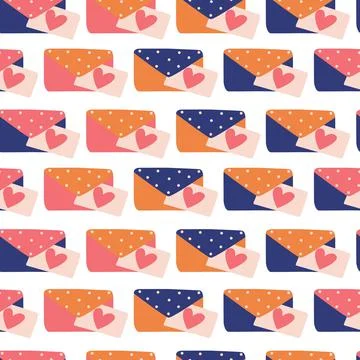 Seamless pattern with big collection of love letters and symbols Stock Illustration