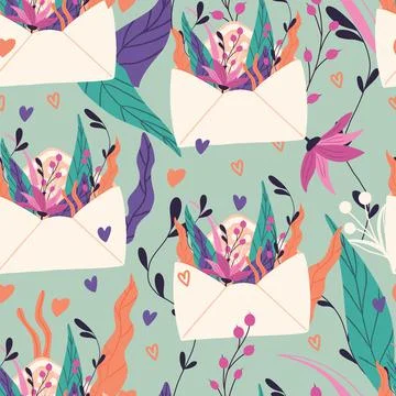 Seamless pattern with big collection of love letters and symbols Stock Illustration