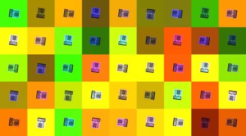 Seamless pattern with a big financial calculators on multicolor background. P Stock Photos