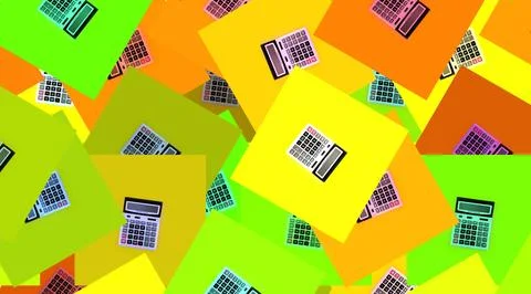 Seamless pattern with a big financial calculators on multicolor background. P 写真素材