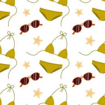 Seamless pattern with bikini and sunglasses Stock Illustration
