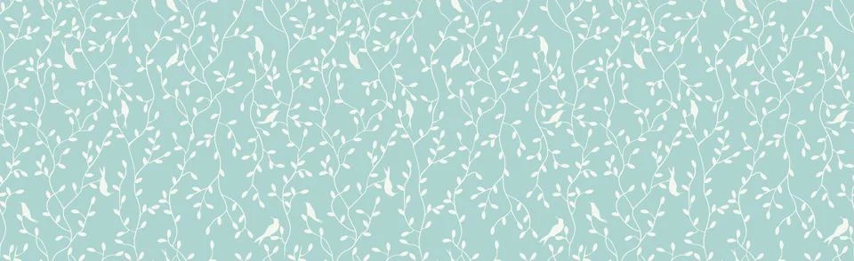 Seamless pattern with birches and birds Stock Illustration