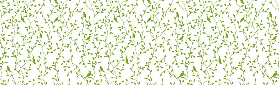 Seamless pattern with birches and birds Stock Illustration