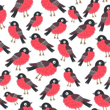 Seamless pattern bird bullfinches background for kids. Cute children design Stock Illustration
