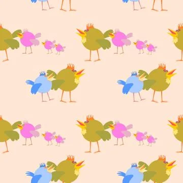 Seamless pattern bird family Stock Illustration