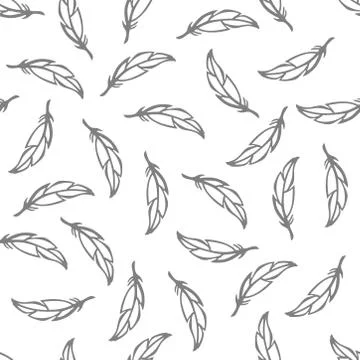 Seamless pattern with bird feathers. Hand drawn vector feathers. Nature 스톡 일러스트