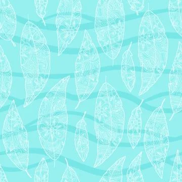 Seamless pattern of bird feathers with ornament inside isolated Stock Illustration