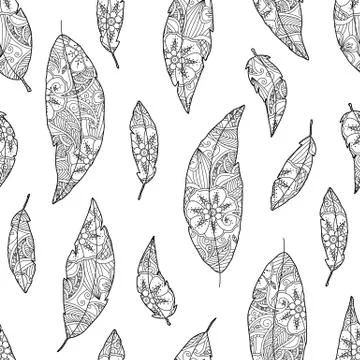 Seamless pattern of bird feathers with ornament inside Illustrazione stock