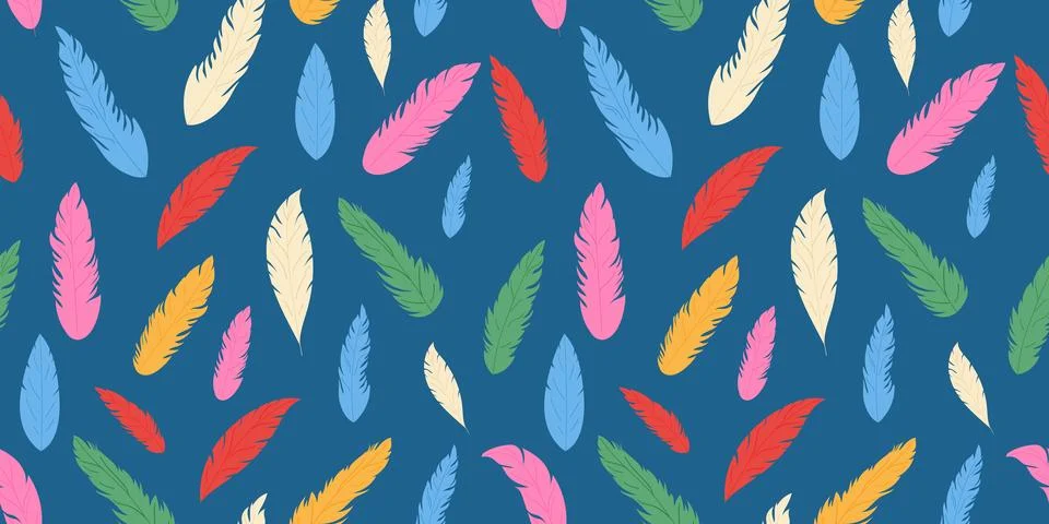Seamless pattern with bird feathers set. Colorful hand drawn illustration イラスト素材